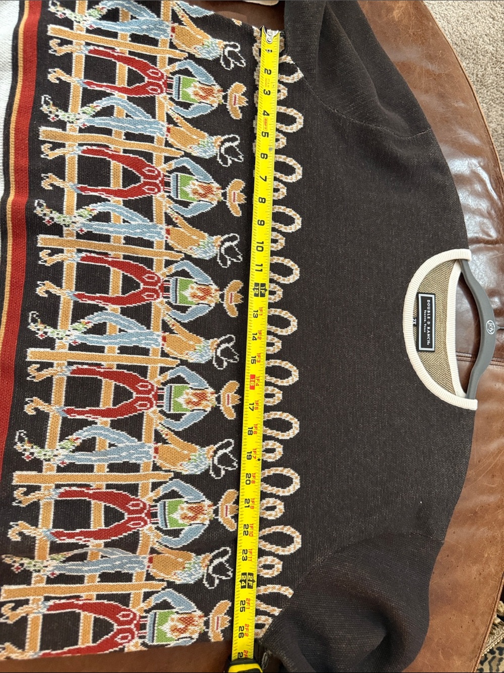 NWT Double D Ranch Brown with Cream Trim Western Cowboy Crewneck Sweater. 2X - Picture 9 of 14